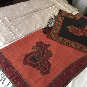 Fall red, orange and brown poncho scarf.